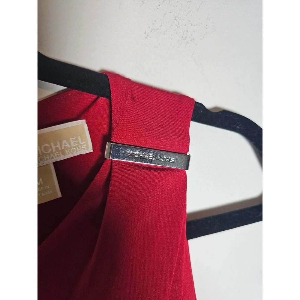 Chic Michael Kors Sheath Dress Women Medium Red Draped Sleeveless MU48V51S32